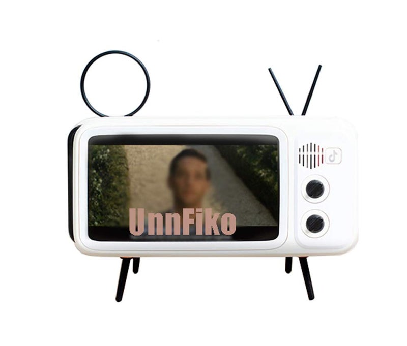 UnnFiko Wireless Bluetooth Speakers Retro TV Style Stand Holder, Cartoon Desktop Bracket Desk Mount, Universal for Samsung iPhone 14 13 12 Pro Max (TV White Bluetooth) - Image 1